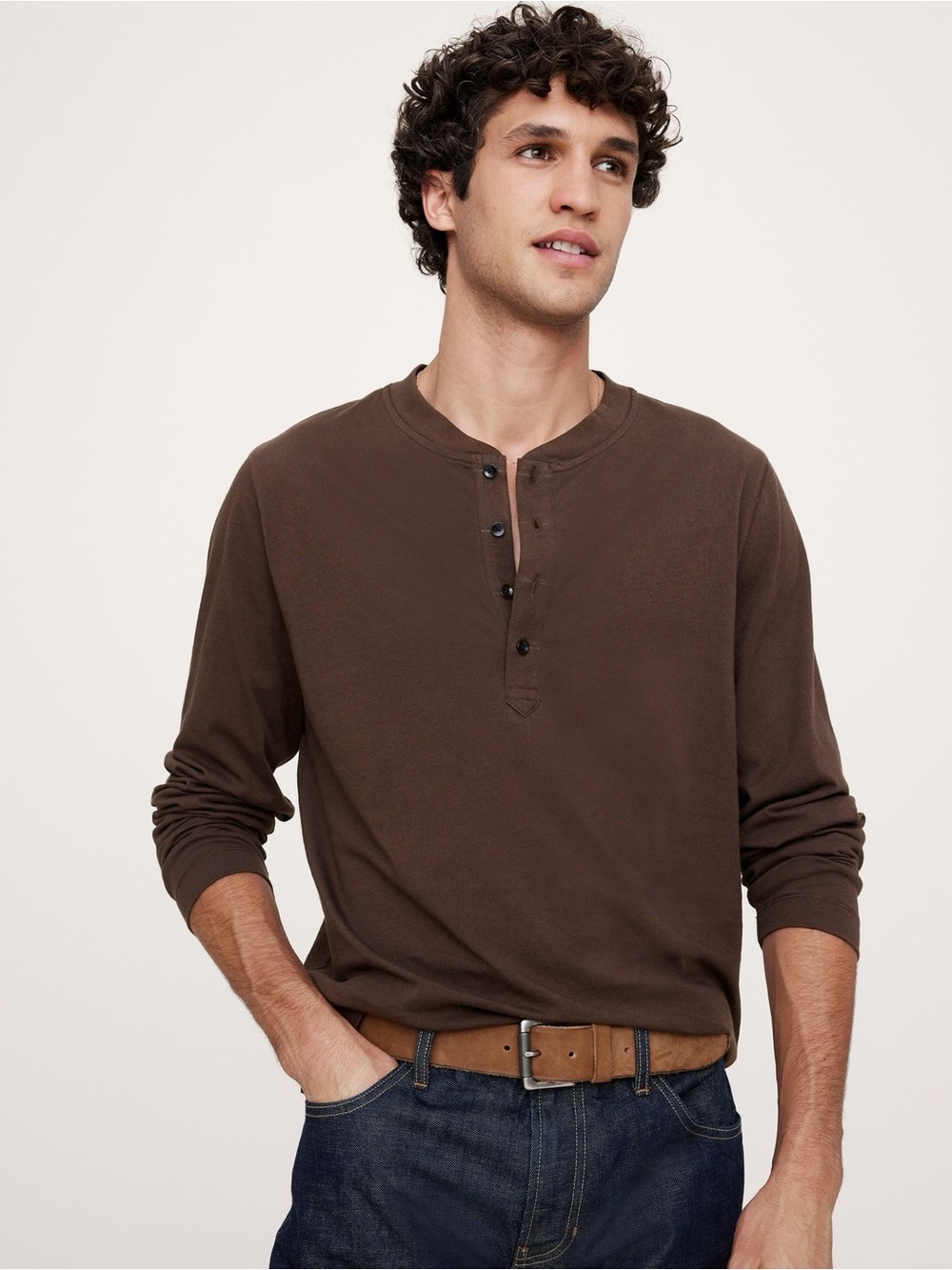 Banana Republic Men's Long-Sleeve Henley Shirt in Brown